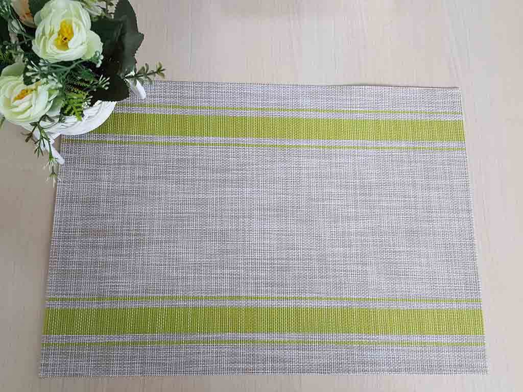 Suport farfurie masă Rita, Folina, pvc gri cu dungi verzi, 45 x 30 cm- set 2 bucati