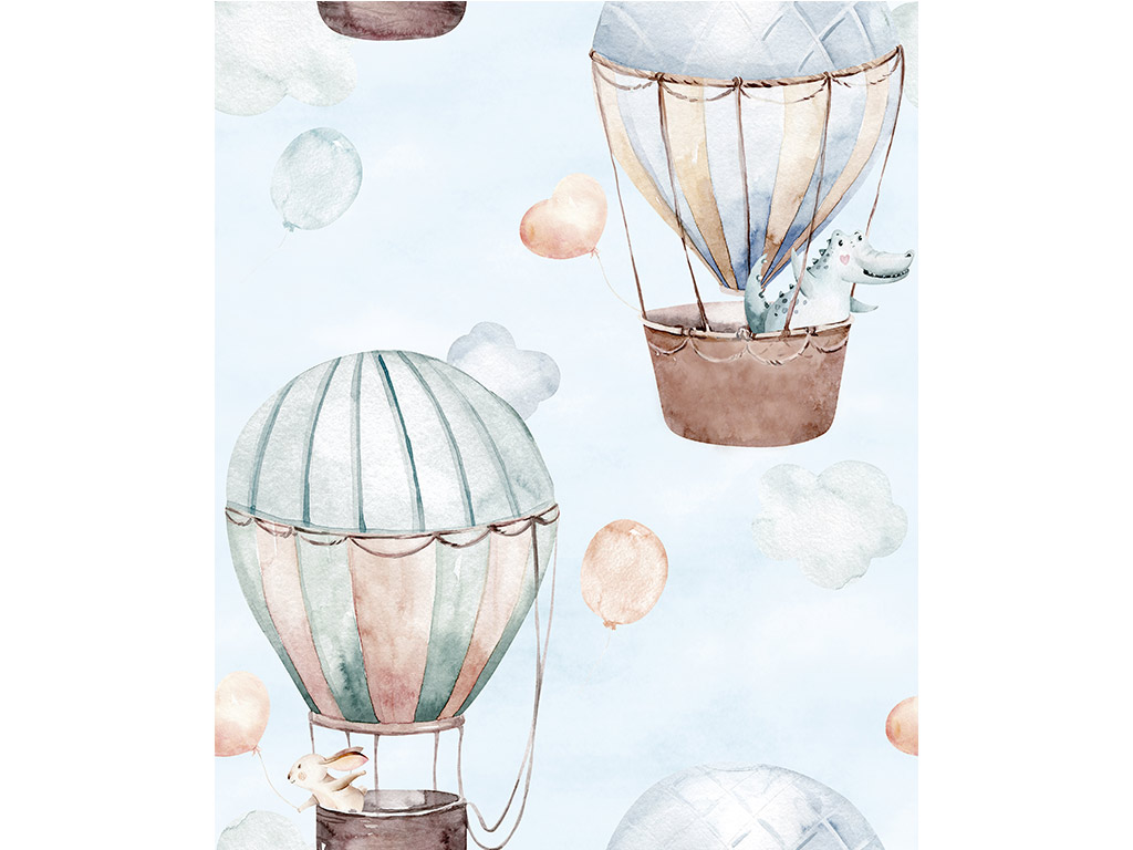 Tapet cameră copii, bleu cu model baloane în zbor, Marburg Little Adventures 45863