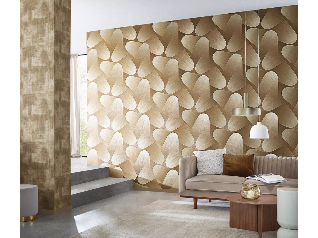 Tapet 3D, Erismann Elysium 1042330, model geometric metalic auriu, vlies, rolă de 0.53x10 metri