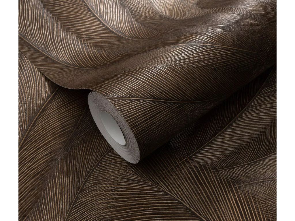 Tapet maro metalic cu model pene stilizate, Erismann Elysium 1047648, rolă de 0.53x10 metri
