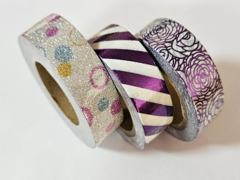 Set 3 role Washi Tape Glitter Bubble si mov metalic, benzi adezive decorative