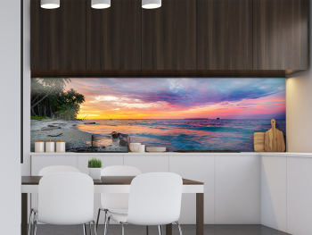 Autocolant perete, Folina, peisaj plajă exotică la apus, rolă de 67x200 cm, cu racletă şi cutter incluse