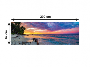 Autocolant perete, Folina, peisaj plajă exotică la apus, rolă de 67x200 cm, cu racletă şi cutter incluse