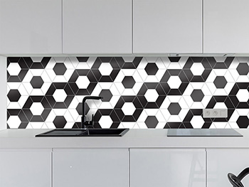 Autocolant perete imitaţie faianţă decorativă, Folina, hexagoane alb cu negru, rolă de 60x200 cm