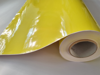 Autocolant galben lucios, Aslan, Primerose Yellow 11407K, 122 cm lățime, racletă de aplicare inclusă la fiecare comandă