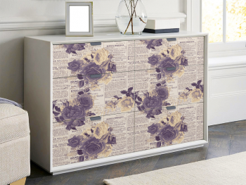 Autocolant decorativ, model ziar cu flori violet, 100 cm lățime, laminare mată