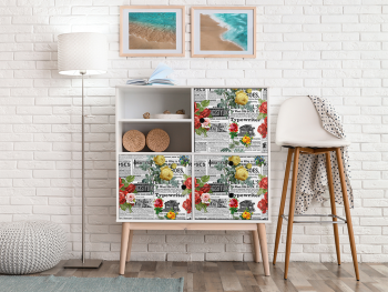 Autocolant decorativ, model ziar cu flori roșii și galbene, 100 cm lățime
