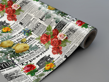 Autocolant decorativ, model ziar cu flori roșii și galbene, 100 cm lățime