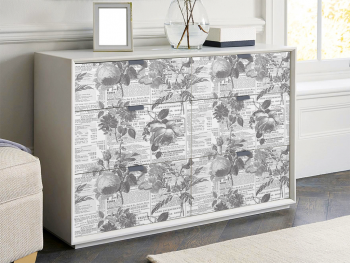Autocolant decorativ, model ziar cu flori gri, 100 cm lățime