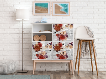 Autocolant decorativ, model ziar cu flori roșii, 100 cm lățime
