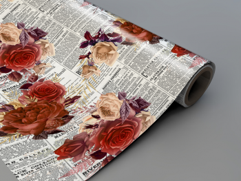 Autocolant decorativ, model ziar cu flori roșii, 100 cm lățime