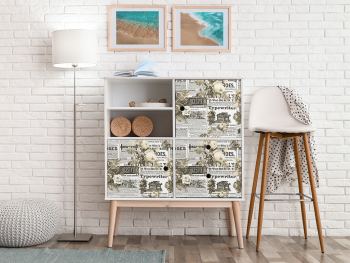 Autocolant decorativ, model ziar cu flori albe, 100 cm lățime