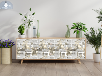 Autocolant decorativ, model ziar cu flori albe, 100 cm lățime