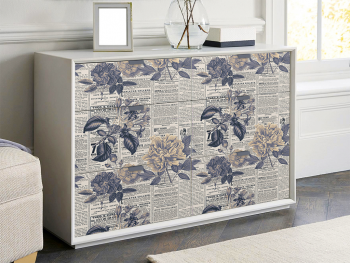 Autocolant decorativ, model ziar cu flori retro, 100 cm lățime