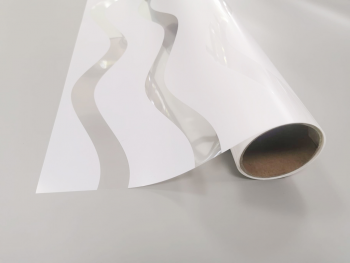Folie geam autoadezivă Merida, Folina, transparentă cu valuri albe orizontale, 120 cm latime