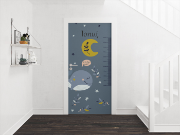 Autocolant uşă pentru cameră copii, Folina, cu Balenă şi gradaţie metru, rolă de 92x205 cm Autocolant-usa-Balena-pentru-copii-Folina-8383