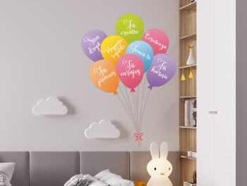 Sticker Baloane cu mesaje, Folina, multicolor, planșă mare de 145 cm, racletă de aplicare inclusă