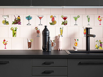 Set 17 stickere faianţă bucătărie, Folina, model Cocktails, multicolor