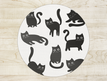 Covor antiderapant pentru animale de companie, model pisici negre, linoleum antiderapant, rotund