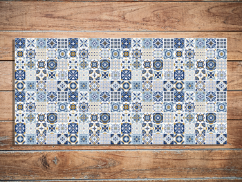 Covor antiderapant pentru bucătărie, din pvc, model Blue Tiles, linoleum antiderapant la rolă de 95x100 cm