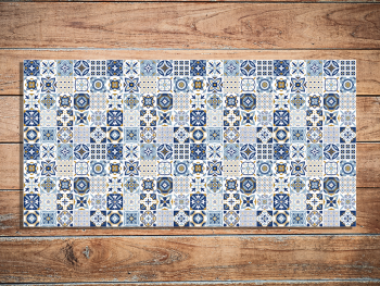 Covor antiderapant pentru bucătărie, din pvc, model Blue Tiles, linoleum antiderapant la rolă de 60x400 cm