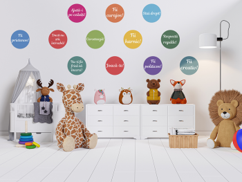 Sticker Regulile clasei, Folina, multicolor, set 12 buline mari cu mesaje, planșă mare de 100x125 cm , racletă de aplicare inclusă