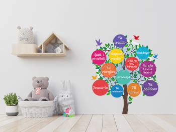 Sticker Copacul cu regulile clasei, Folina, multicolor, 145 cm înălţime, planșă mare de 120x145 cm, racletă de aplicare inclusă