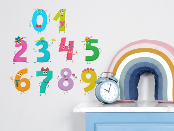 Sticker decorativ Numerele vesele, Folina, decoraţiune colorată pentru grădiniţă, planșă mare de 65x100 cm , racletă de aplicare inclusă