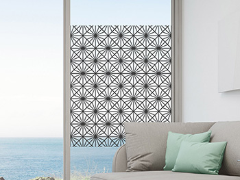 Folie geam autoadezivă Squares, Folina, rtransparentă cu model geometric negru, 122 cm lăţime