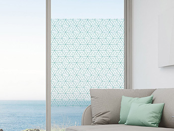 Folie geam autoadezivă Turquoise Triangles, Folina, transparenta cu model turcoaz, 122 cm lăţime