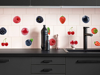 Set 12 stickere faianţă bucătărie, Folina, model Fructe de pădure, multicolor Forest-fruits-7982
