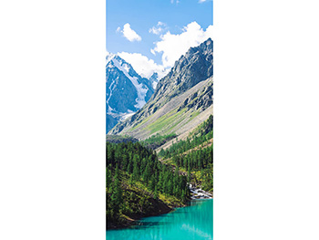 Autocolant uşă Munte cu lac turcoaz, Folina, model multicolor, dimensiune autocolant 92x205 cm Munte-simulare-9401