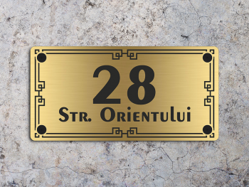 Plăcuţă cu număr și adresă casă, model oriental, din bond auriu, cu text personalizat