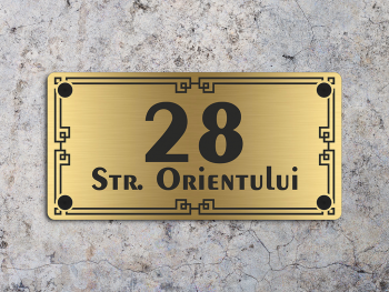 Plăcuţă cu număr și adresă casă, model oriental, din bond auriu, cu text personalizat Placuta-adresa-model-riental-x2-8379