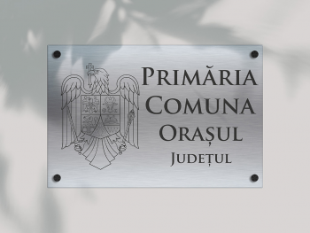 Plăcuță gravată din bond argintiu pentru instituții publice, primării, cu text personalizat și siglă