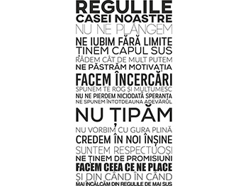 Sticker decorativ Regulile casei, Folina, planșă mare de 145x75cm, racletă de aplicare inclusă