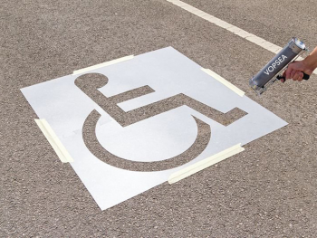 Șablon semnalizare loc pentru persoane cu dizabilități, pentru parcări, căi de acces, rampe și intrări