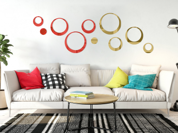 Set 10 stickere oglindă cercuri, Folina, decoraţiune perete din oglindă acrilică aurie şi roşie Set-2-bucati-SOC7-rosu---auriu-simulare-1-1292