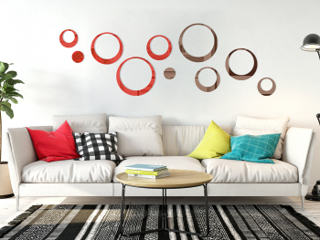 Set 10 stickere oglindă cercuri, Folina, decoraţiune perete din oglindă acrilică roşie şi bronz Set-2-bucati-SOC7-rosu---bronz-simulare-1-6754