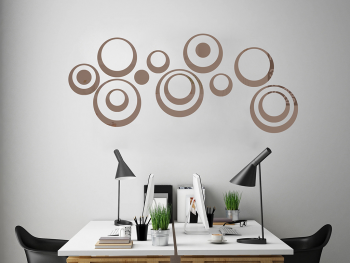 Set 15 stickere oglindă cercuri, Folina, decoraţiune perete din oglindă acrilică bronz
