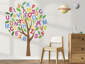 Sticker Copacul literelor, Folina, autoadeziv, multicolor, 150 cm