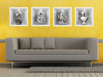 Set stickere perete, model 3D cu statui, dimensiune individuală de 36x35 cm