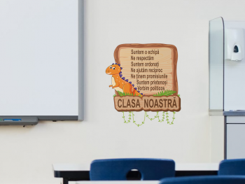 Sticker cu mesaj Clasa noastră, Folina, decor gradinita si scoala, 50 x 45 cm, racletă de aplicare inclusă