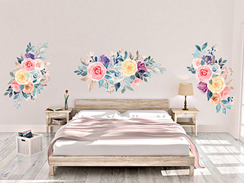 Set 3 Stickere perete, Folina, model floral watercolor, multicolor