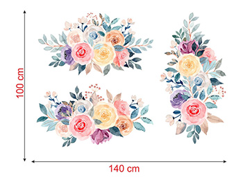 Set 3 Stickere perete, Folina, model floral watercolor, multicolor