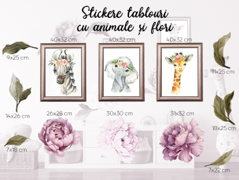 Set stickere tablouri cu animale și flori, Folina, planșă 100x100 cm