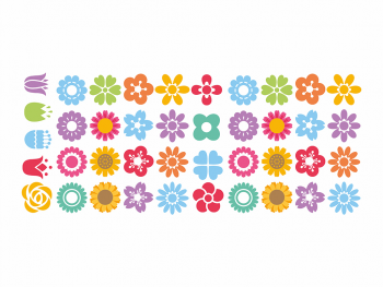 Set stickere perete model flori colorate pentru copii, Folina, planșa 120x50cm