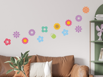 Set stickere perete model flori colorate pentru copii, Folina, planșa 120x50cm