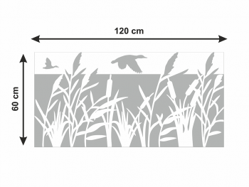 Folie geam autoadezivă Birds and Reed Flowers, cu model decupat, rolă cu dimensiunea 60x120cm, racletă inclusă 