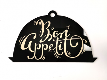 Decoraţiune perete bucătărie, model oală cu text, din material acrilic negru și autocolant bej acf03-poza-platou-acril-bucatarie-1-8824